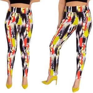 Patchington colorful orange green abstract crop ankle stretch pants size 4